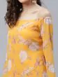 Yellow & White Floral Printed Off-Shoulder Straight Kurta & Sharara With Organza Dupatta