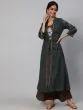 Green & Red Floral Printed Embroidered Kurta Palazzo With Jacket Set