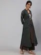 Green & Red Floral Printed Embroidered Kurta Palazzo With Jacket Set