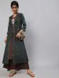 Green & Red Floral Printed Embroidered Kurta Palazzo With Jacket Set