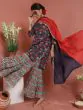 Blue & Red Floral Printed KurtaWith Sharara With Dupatta Set
