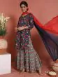 Blue & Red Floral Printed KurtaWith Sharara With Dupatta Set