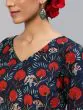 Blue & Red Floral Printed KurtaWith Sharara With Dupatta Set