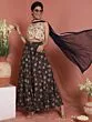 Navy Blue & White Gold Printed Lehenga Choli With Dupatta Set