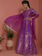 Purple Gold Brocade Lehenga Choli With Organza Dupatta Set