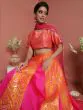 Pink & Orange Brocade Zari Work Lehenga Choli With Dupatta Set