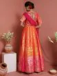 Pink & Orange Brocade Zari Work Lehenga Choli With Dupatta Set