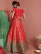 Red & Green Bandhani Woven Design Lehenga Choli With Tie & Dye Dupatta