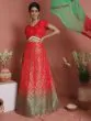 Red & Green Bandhani Woven Design Lehenga Choli With Tie & Dye Dupatta