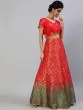 Red & Green Bandhani Woven Design Lehenga Choli With Tie & Dye Dupatta