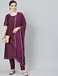Purple Gold Printed Kurta Pant With Dupatta Set