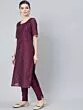 Purple Gold Printed Kurta Pant With Dupatta Set
