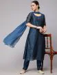 Blue Foil Printed Kurta & Pant With Dupatta Set