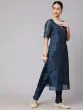 Blue Foil Printed Kurta & Pant With Dupatta Set