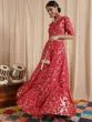 Red Gold Floral Printed Lehenga Choli With Potali Bag With Necklace