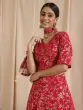 Red Gold Floral Printed Lehenga Choli With Potali Bag With Necklace