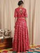 Red Gold Floral Printed Lehenga Choli With Potali Bag With Necklace