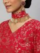 Red Gold Floral Printed Lehenga Choli With Potali Bag With Necklace