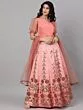 Peach Jacquard Gold Zari Work Lehenga Choli With Organza Dupatta Set