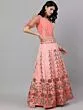 Peach Jacquard Gold Zari Work Lehenga Choli With Organza Dupatta Set