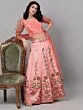 Peach Jacquard Gold Zari Work Lehenga Choli With Organza Dupatta Set