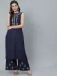 Navy Blue Embroidered Straight Kurta With Palazzo Set