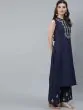 Navy Blue Embroidered Straight Kurta With Palazzo Set