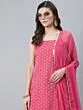 Pink Gold Zari Work Woven Design Kurta & Flared Palazzo With Dupatta