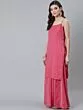 Pink Gold Zari Work Woven Design Kurta & Flared Palazzo With Dupatta