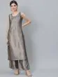 Grey Dobby Woven Design Kurta With Palazzo Set
