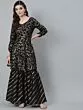 Black & Gold Foil Printed A-Line Kurta With Sharara Set