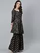 Black & Gold Foil Printed A-Line Kurta With Sharara Set