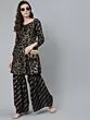 Black & Gold Foil Printed A-Line Kurta With Sharara Set