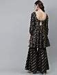 Black & Gold Foil Printed A-Line Kurta With Sharara Set