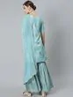 Blue Gold Foil Printed Straight Kurta With Sharara With Dupatta Set