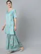 Blue Gold Foil Printed Straight Kurta With Sharara With Dupatta Set