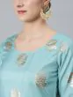 Blue Gold Foil Printed Straight Kurta With Sharara With Dupatta Set
