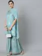 Blue Gold Foil Printed Straight Kurta With Sharara With Dupatta Set