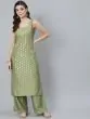 Green Gold Foil Printed Straight Kurta With Palazzo Set
