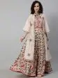 Cream & Red Floral Printed Lehenga Choli With Chanderi Embroidered Jacket
