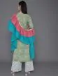 Green & Pink Floral Printed Kurta & Palazzo With Ruffle Dupatta