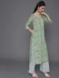 Green & Pink Floral Printed Kurta & Palazzo With Ruffle Dupatta