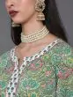 Green & Pink Floral Printed Kurta & Palazzo With Ruffle Dupatta