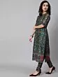 Green & Maroon Chanderi Printed Kurta With Pant Set