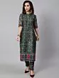Green & Maroon Chanderi Printed Kurta With Pant Set