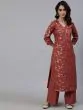 Rust Gold Floral Printed Kurta With Palazzo Set