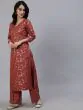 Rust Gold Floral Printed Kurta With Palazzo Set