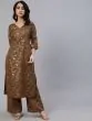 Brown Gold Floral Printed Kurta With Palazzo Set