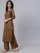 Brown Gold Floral Printed Kurta With Palazzo Set