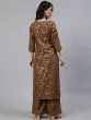 Brown Gold Floral Printed Kurta With Palazzo Set